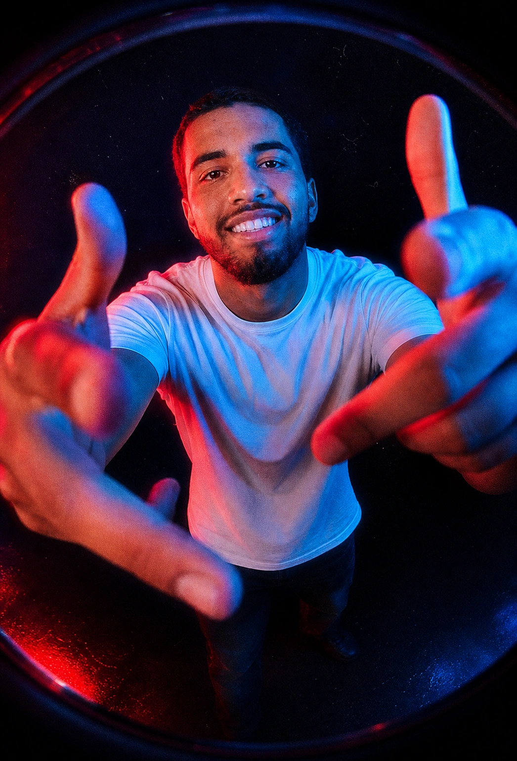 Cinematic Neon Fisheye Portrait