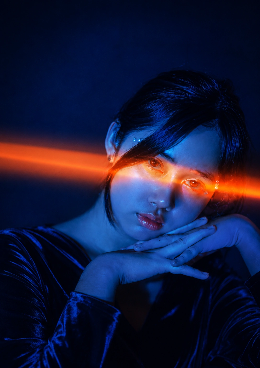 Cyberpunk Orange Neon Beam Portrait