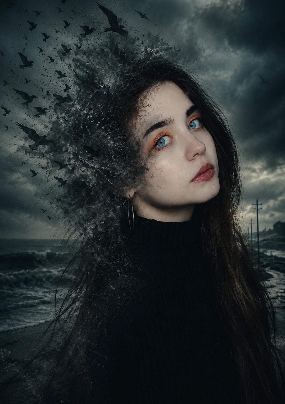 Dark Cinematic Double-Exposure Portrait