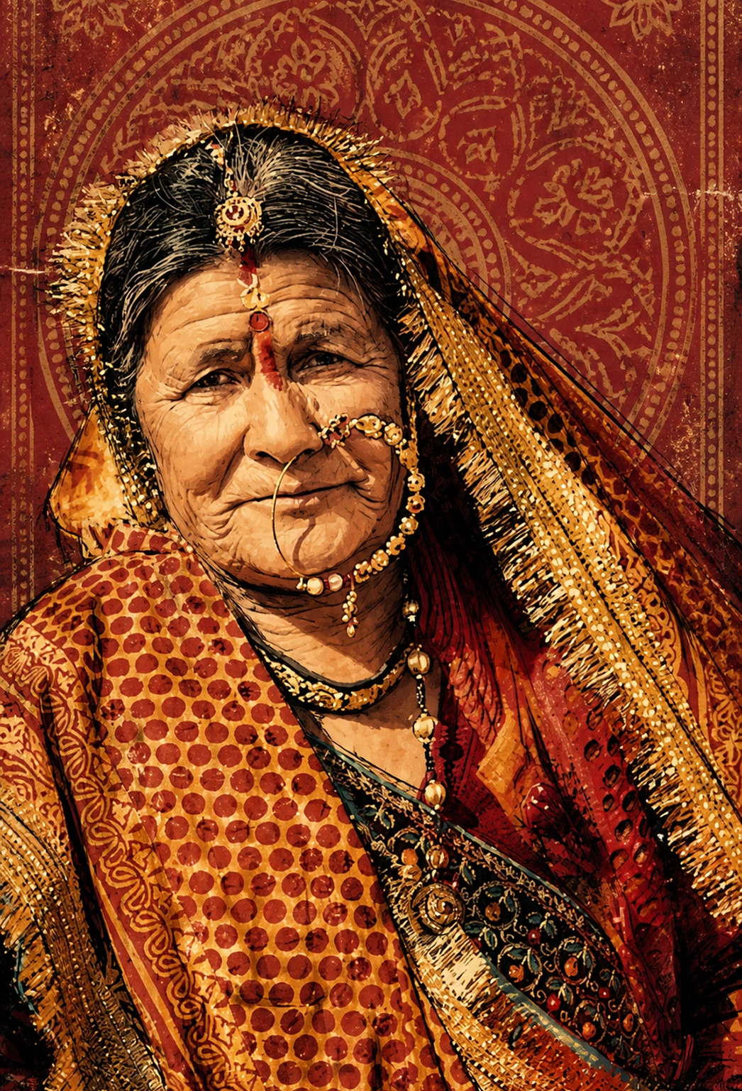 Indian Vintage Hand-Painted Artistic Portrait