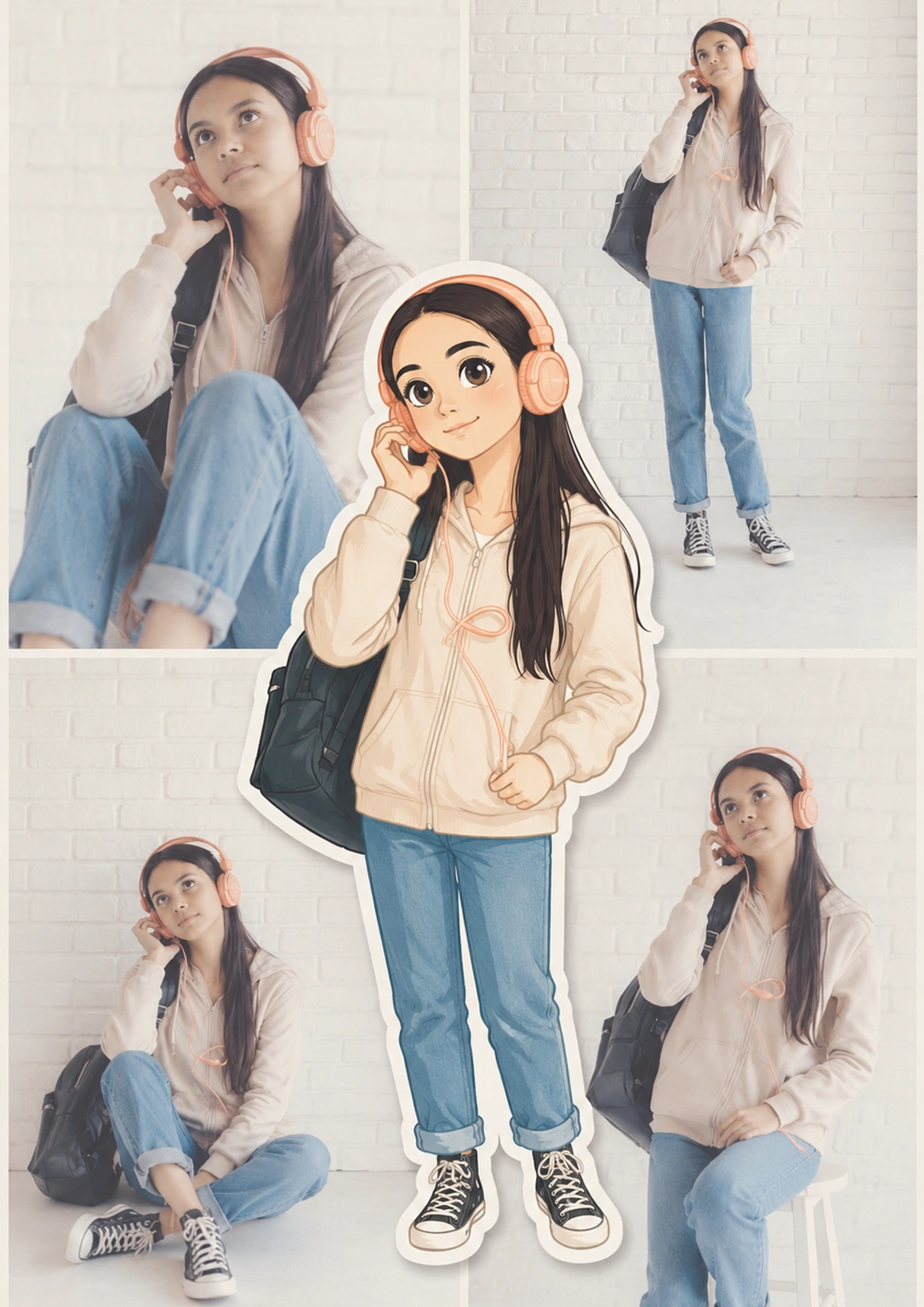 Korean Pastel Chibi Collage Portrait