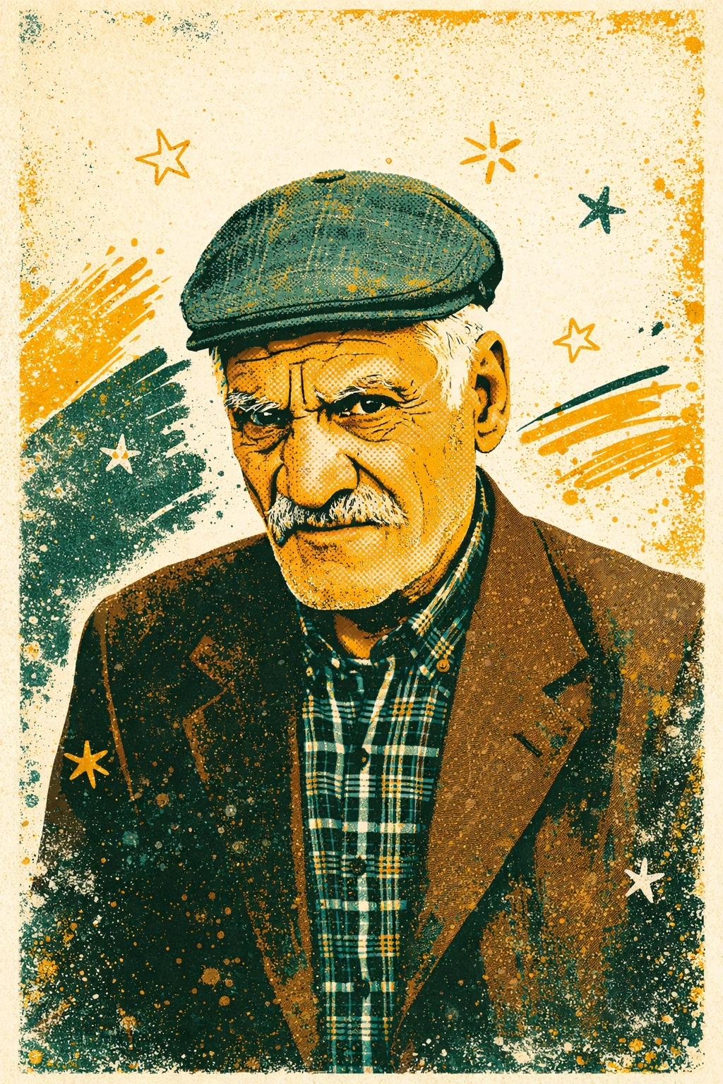 Retro Screen-Print Abstract Portrait Illustration