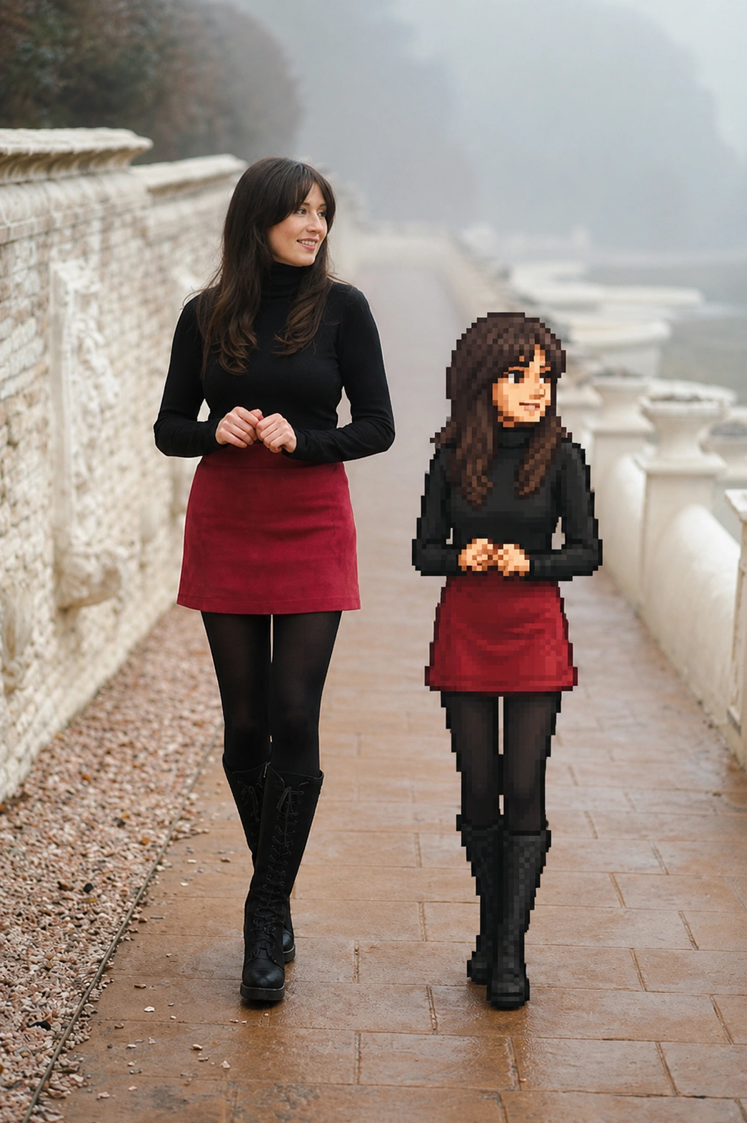 Street Portrait with Pixel Art Twin