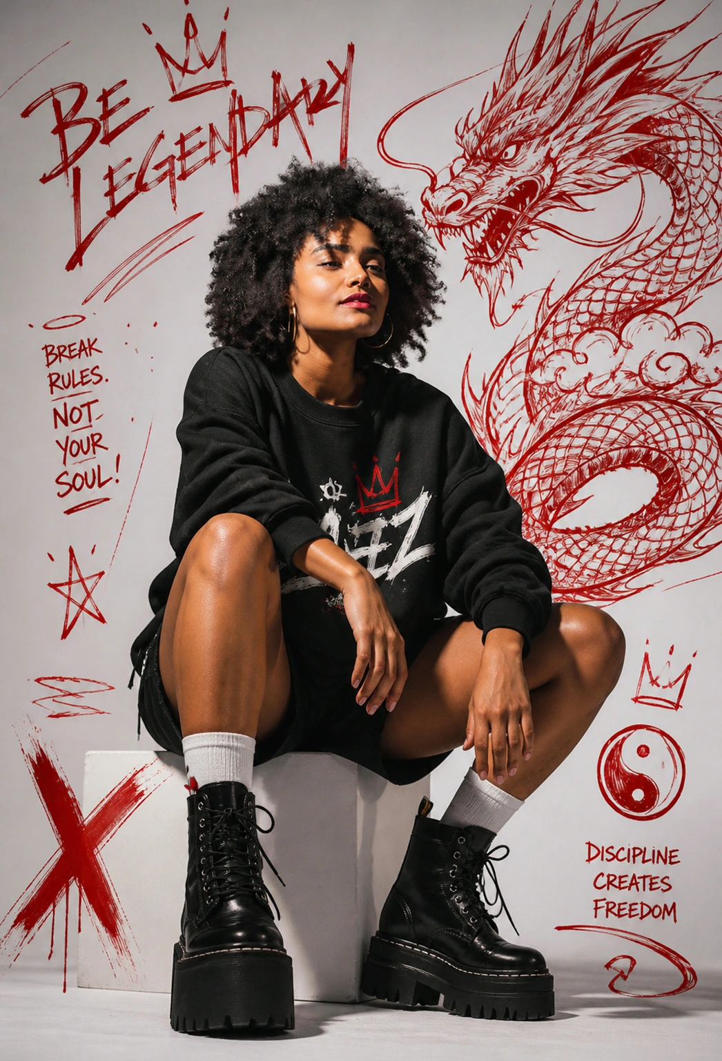 Streetwear Editorial with Graffiti Sketch Overlay